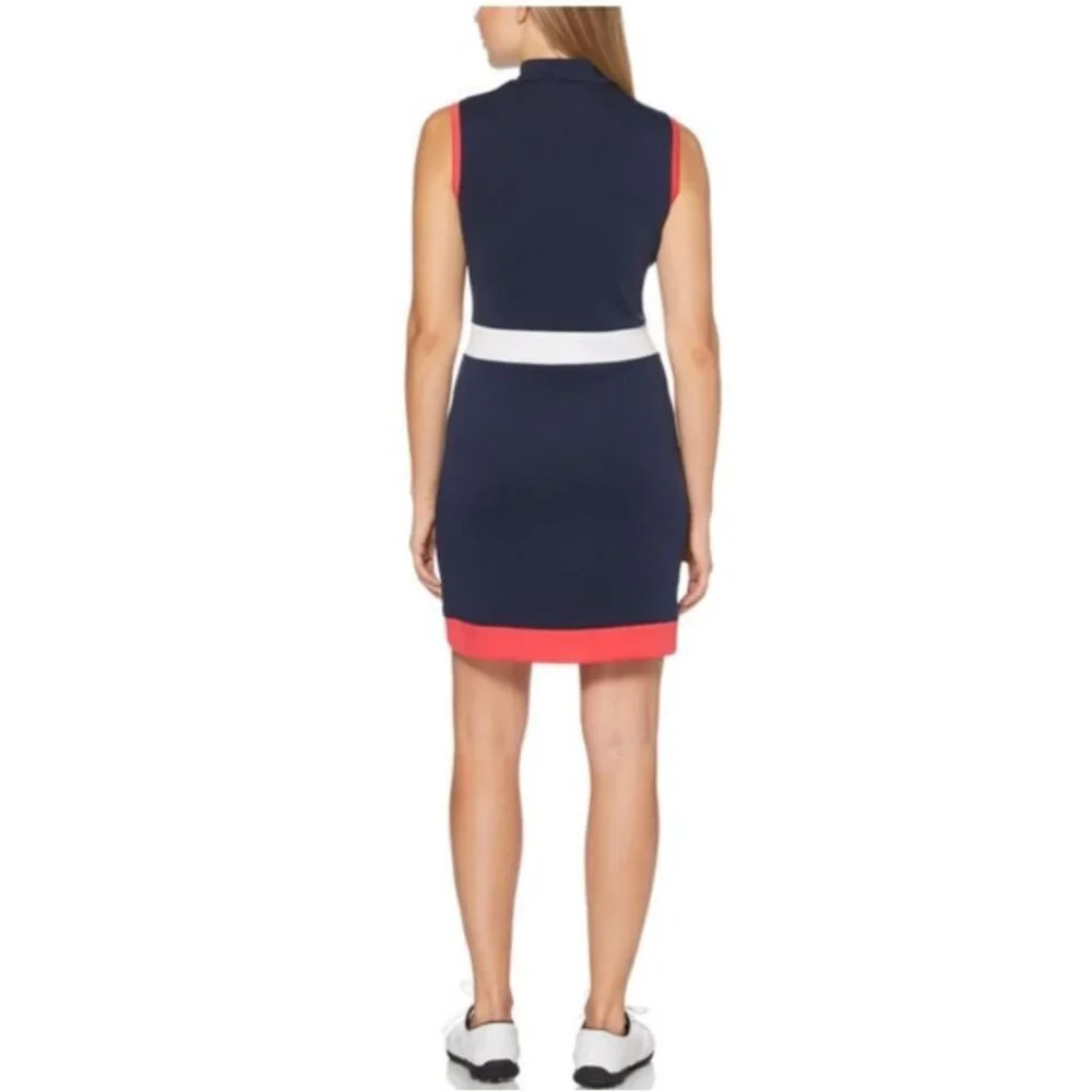 Sleeveless Navy Colorblock Golf Dress with White Waistband - Picture 2 of 8